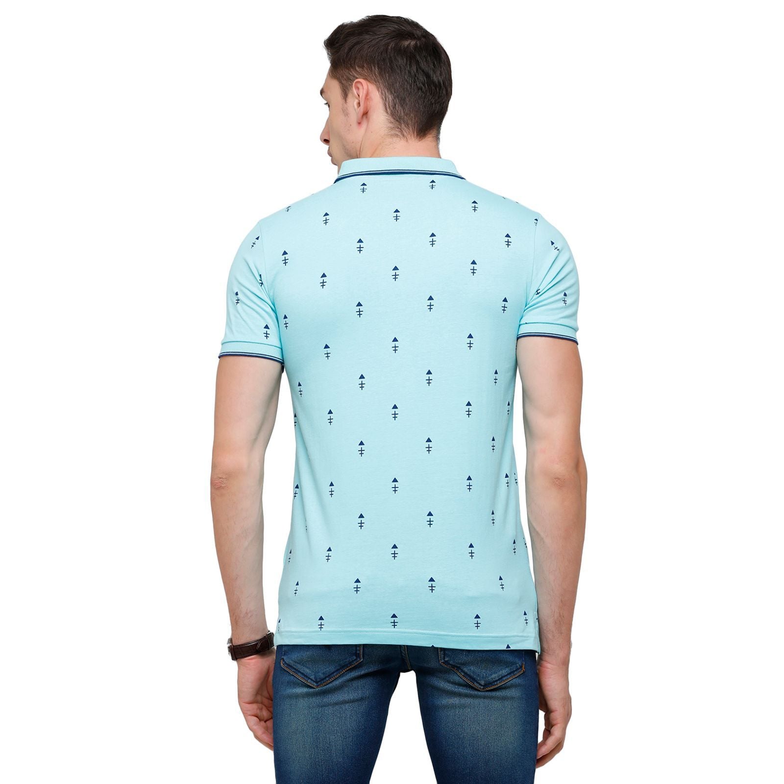 Classic Polo Mens Printed Half Sleeve 100% Cotton Turqouise Polo Neck T-Shirt ( BELLO - 146 A SF P ) T-Shirt Classic Polo 