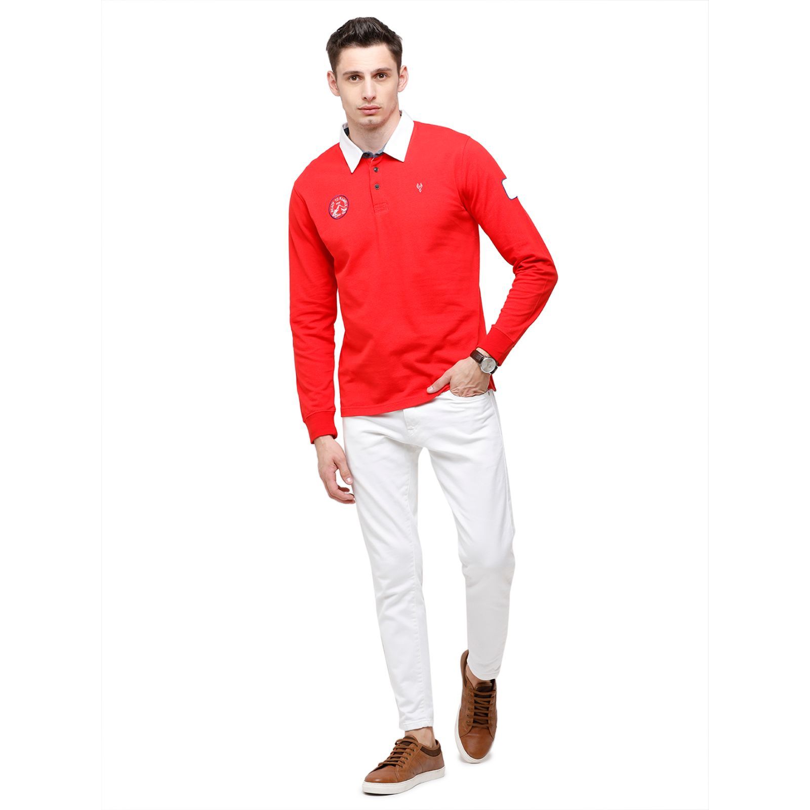 Classic Polo Men's Solid Red Polo Full Sleeve Slim Fit T-Shirt - VERNO - 251 A SF P T-Shirt Classic Polo 