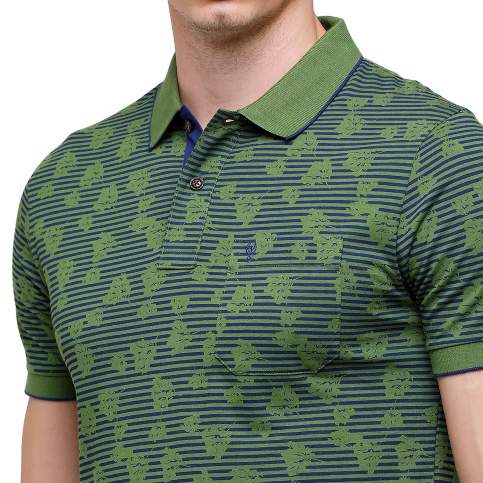 Classic Polo Mens Printed Half Sleeve 100% Cotton Olve Green Polo Neck T-Shirt ( BELLO - 155 B SF P ) T-Shirt Classic Polo 